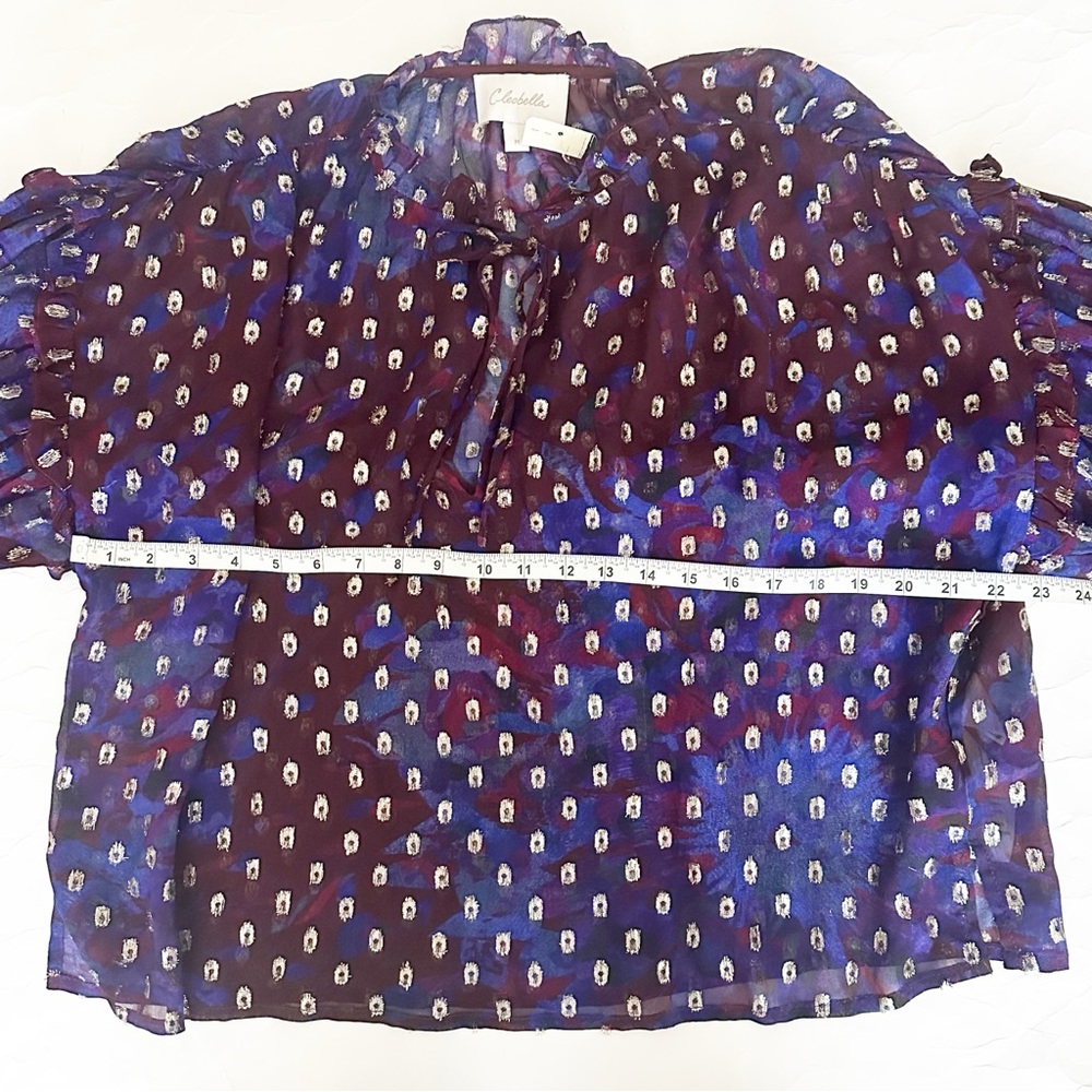 Evereve Purple Floral Sheer Tie-Neck Blouse - Picture 8 of 12